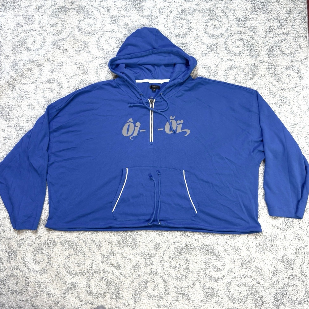 J. Crew Full Zip Hoodie Unisex Cropped Size 3X Blue Pockets Fall Casual